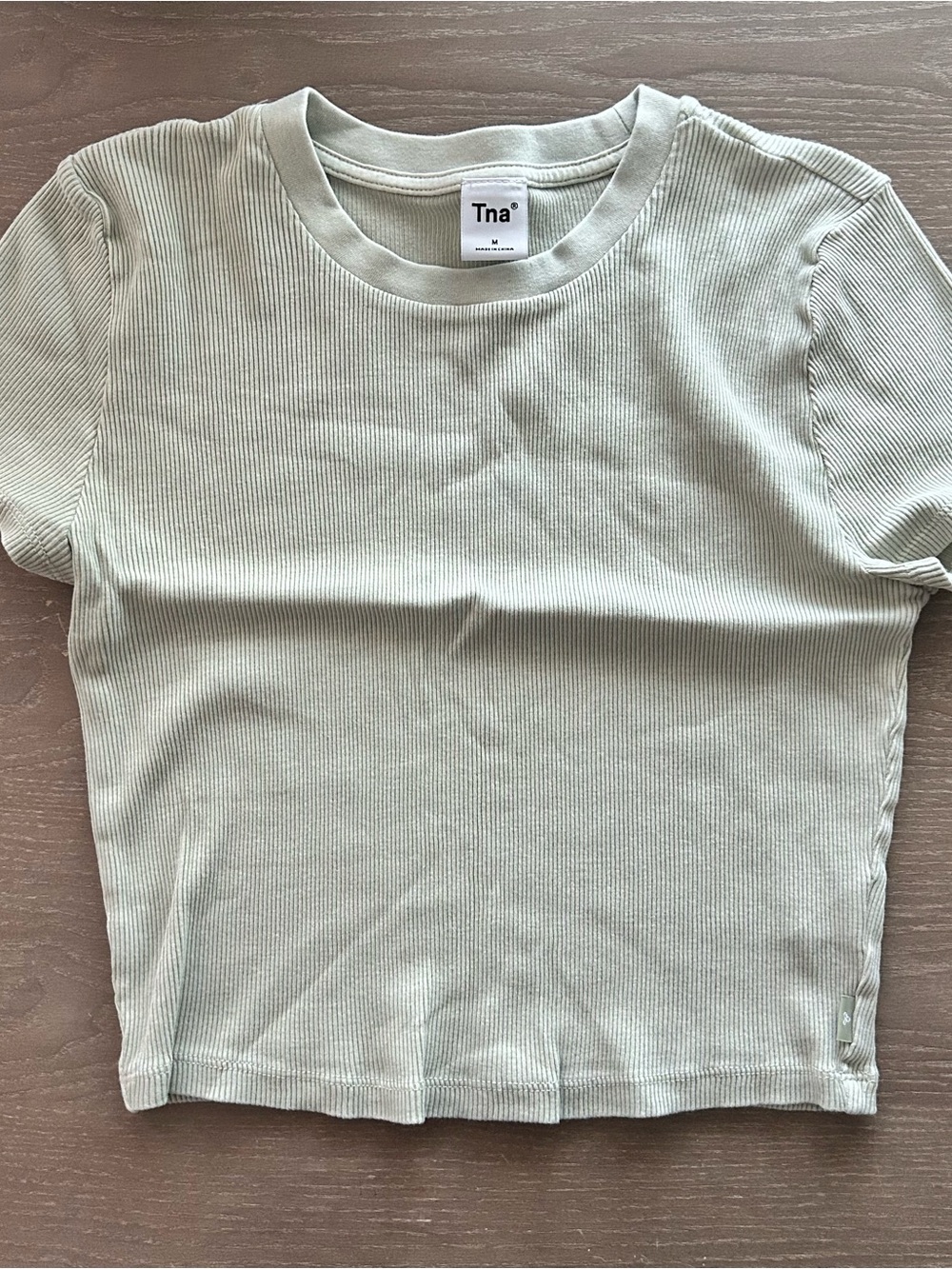 TNA Ribbed Short Sleeve Crop Top in Sage